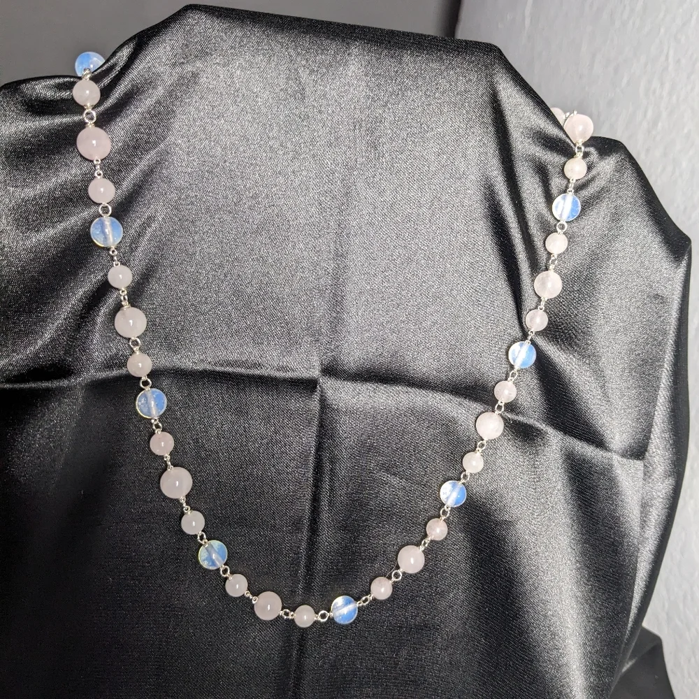 Moonstone Rose Quartz Crystal Necklace Handmade Artisan Silver Unique Natural - Picture 4 of 10